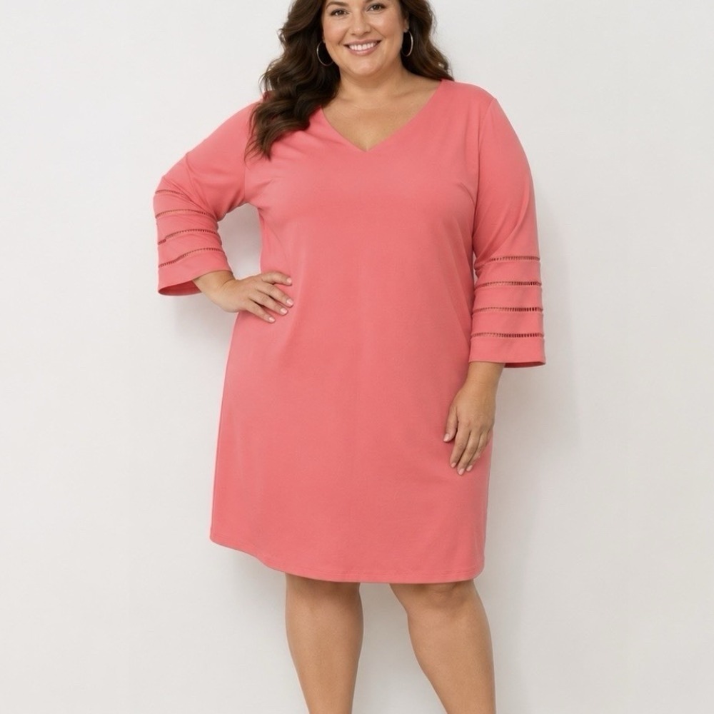 Calvin Klein Peach Bell Sleeve Stretch Crepe Sheath Dress Size‎ 22W